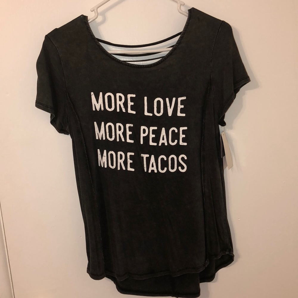 More Peace, Love & Tacos. Charcoal graphic tee